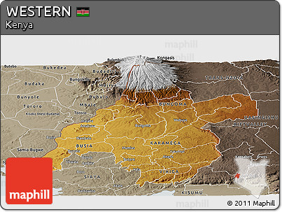 Physical Panoramic Map of WESTERN, semi-desaturated