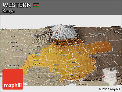 Physical Panoramic Map of WESTERN, semi-desaturated