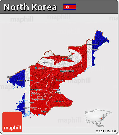 Flag 3D Map of North Korea, flag rotated