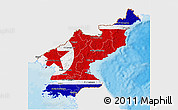 Flag 3D Map of North Korea, single color outside, bathymetry sea, shaded relief sea, flag centered