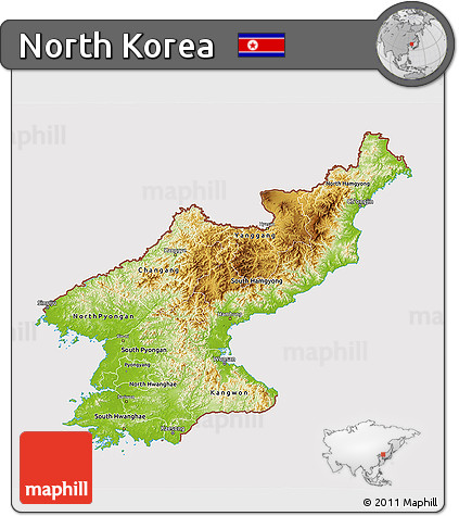 Physical 3D Map of North Korea, cropped outside