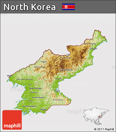 Physical 3D Map of North Korea, cropped outside