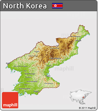 Physical 3D Map of North Korea, cropped outside