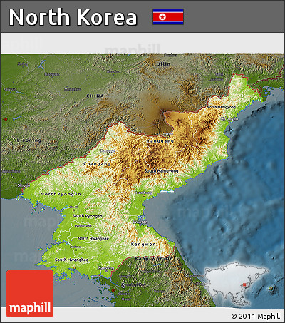 Physical 3D Map of North Korea, darken