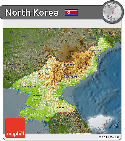 Physical 3D Map of North Korea, darken