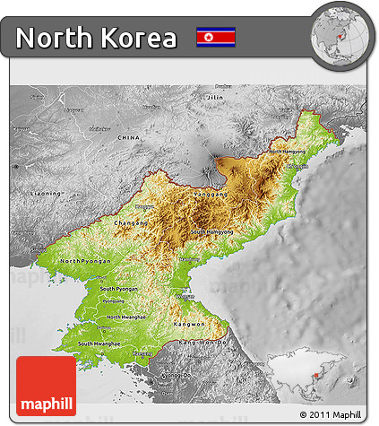 Physical 3D Map of North Korea, desaturated