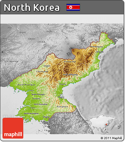 Physical 3D Map of North Korea, desaturated