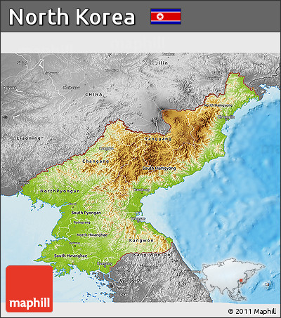 Physical 3D Map of North Korea, desaturated, land only