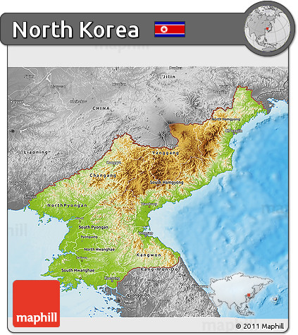 Physical 3D Map of North Korea, desaturated, land only