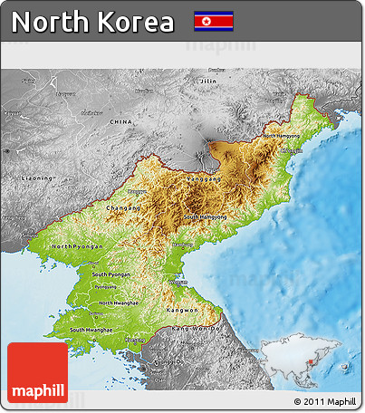 Physical 3D Map of North Korea, desaturated, land only