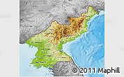 Physical 3D Map of North Korea, desaturated, land only