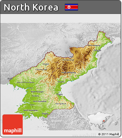 Physical 3D Map of North Korea, lighten, desaturated