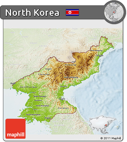 Physical 3D Map of North Korea, lighten