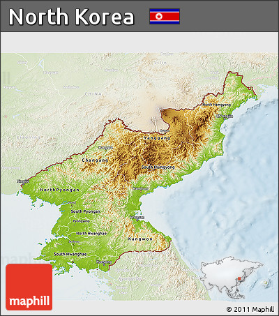 Physical 3D Map of North Korea, lighten