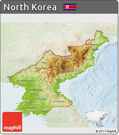 Physical 3D Map of North Korea, lighten