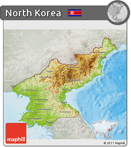 Physical 3D Map of North Korea, lighten, semi-desaturated, land only