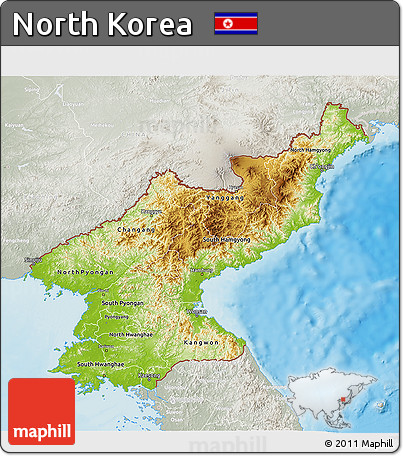 Physical 3D Map of North Korea, lighten, semi-desaturated, land only