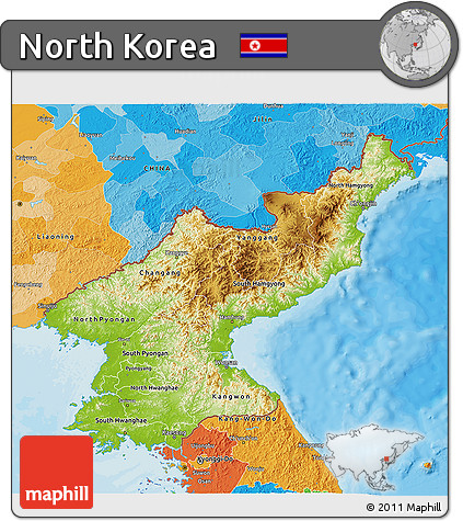 Physical 3D Map of North Korea, political outside