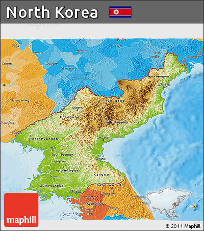 Physical 3D Map of North Korea, political outside