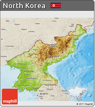 Physical 3D Map of North Korea, shaded relief outside