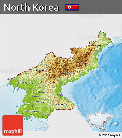 Physical 3D Map of North Korea, single color outside