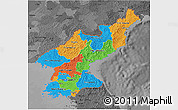 Political 3D Map of North Korea, darken, desaturated