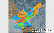 Political 3D Map of North Korea, darken, semi-desaturated