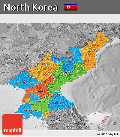 Political 3D Map of North Korea, desaturated