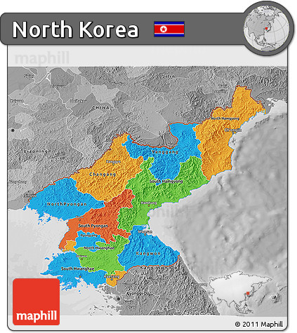 Political 3D Map of North Korea, desaturated
