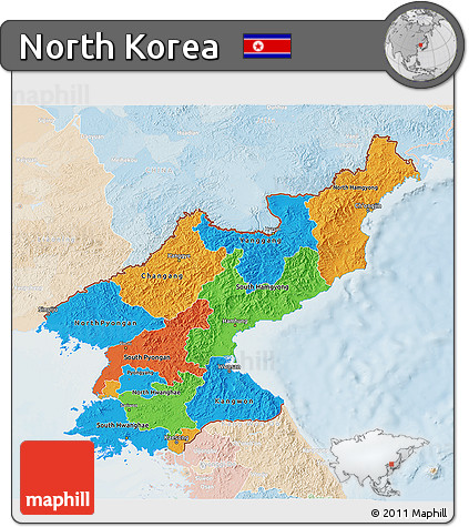 Political 3D Map of North Korea, lighten