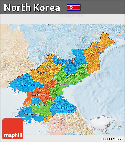 Political 3D Map of North Korea, lighten
