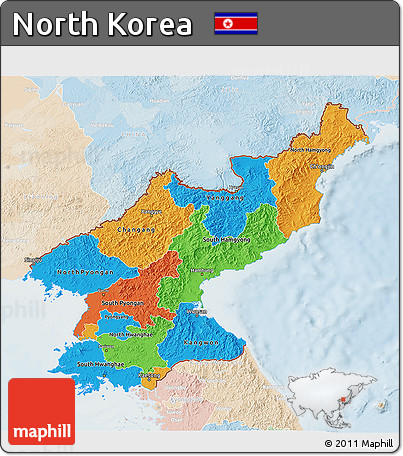 Political 3D Map of North Korea, lighten