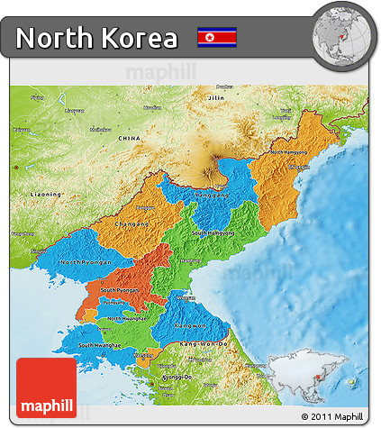 Political 3D Map of North Korea, physical outside