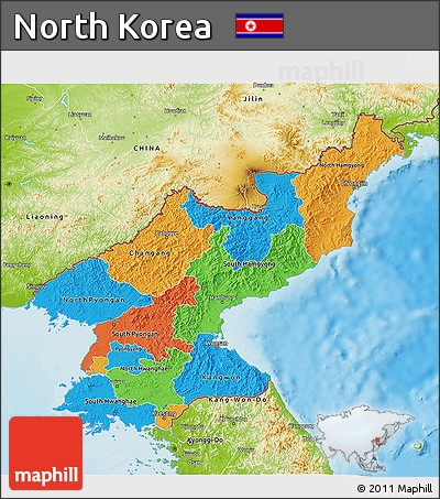 Political 3D Map of North Korea, physical outside