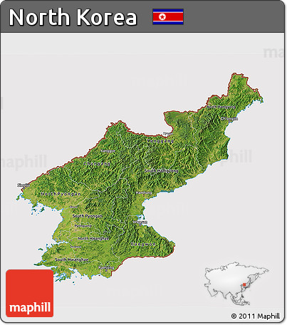 Satellite 3D Map of North Korea, cropped outside