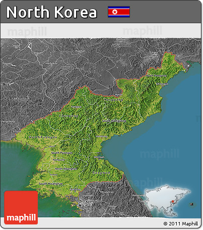 Satellite 3D Map of North Korea, desaturated, land only