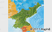 Satellite 3D Map of North Korea, political outside