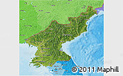 Satellite 3D Map of North Korea, political shades outside