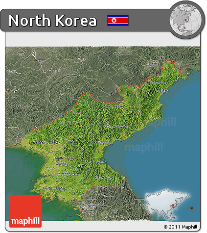 Satellite 3D Map of North Korea, semi-desaturated, land only