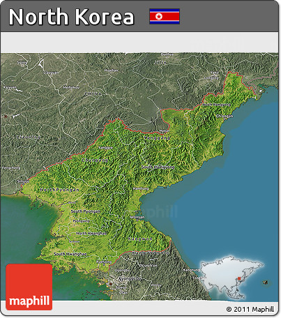 Satellite 3D Map of North Korea, semi-desaturated, land only