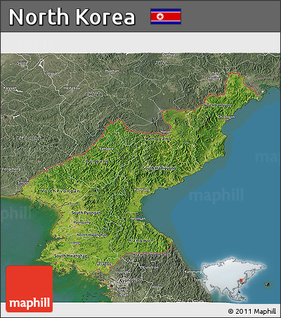 Satellite 3D Map of North Korea, semi-desaturated, land only