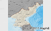 Shaded Relief 3D Map of North Korea, darken, desaturated, land only