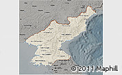 Shaded Relief 3D Map of North Korea, darken, semi-desaturated