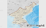 Shaded Relief 3D Map of North Korea, desaturated, land only