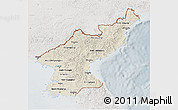 Shaded Relief 3D Map of North Korea, lighten, semi-desaturated