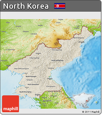 Shaded Relief 3D Map of North Korea, physical outside