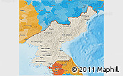 Shaded Relief 3D Map of North Korea, political outside, shaded relief sea
