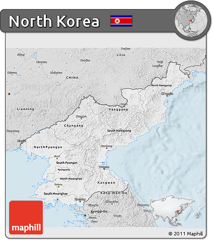 Silver Style 3D Map of North Korea