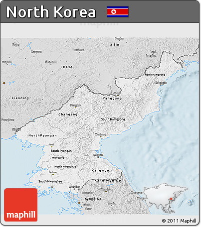 Silver Style 3D Map of North Korea