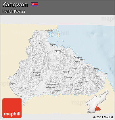 Classic Style 3D Map of Kangwon, single color outside